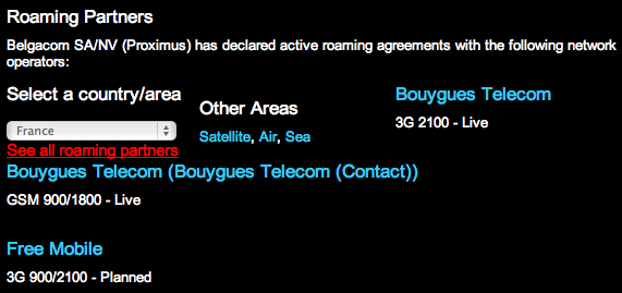 Free Mobile roaming Belgique
