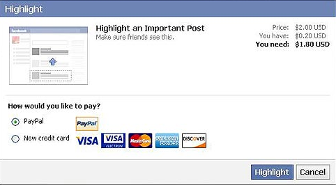 Facebook payer mise en avant message