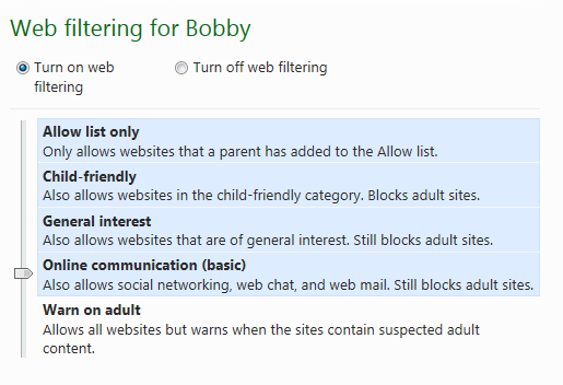 Windows 8 Filtre Web