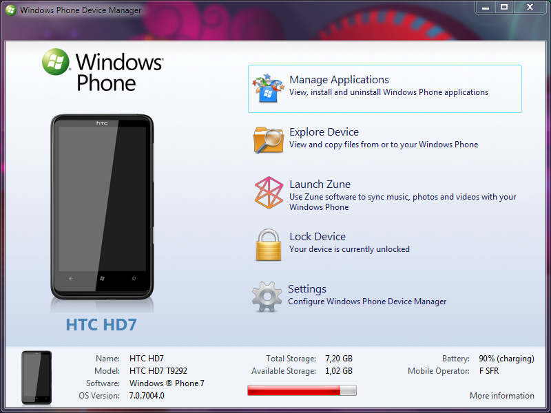 le logiciel zune pour htc