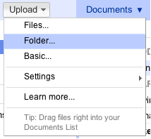 Google doc upload répertoire