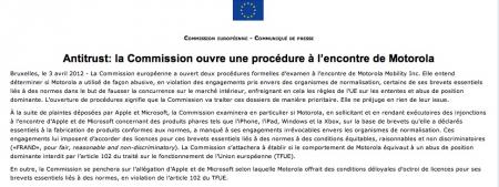 communiqué commission européenne motorola enquête