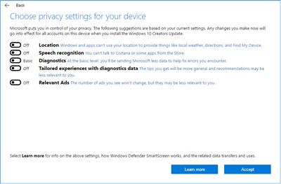 Windows 10 creators update 1703 vie privée