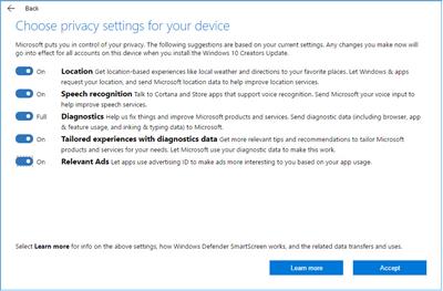 Windows 10 creators update 1703 vie privée