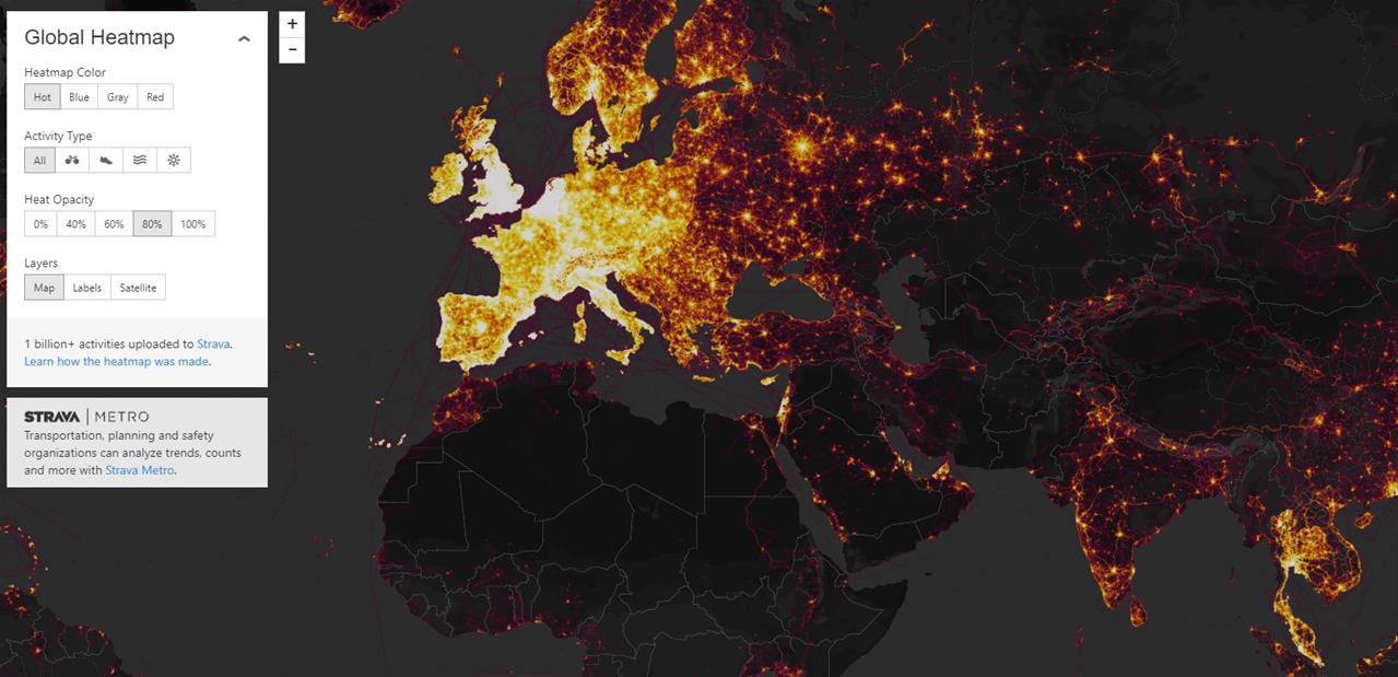 Quand Strava permet de connaître l'emplacement des bases militaires et des rondes