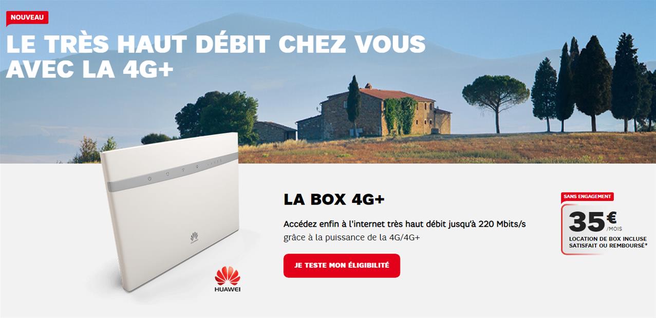 SFR : Box 4G+ (200 Go) avec appels illimités à 35 € par mois, SIM avec 4G+ illimitée à 3 € par jour