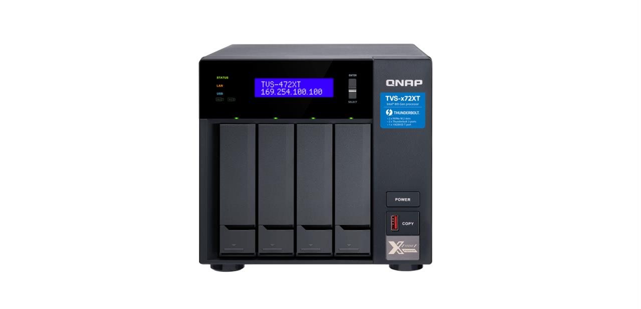 NAS QNAP TVS-x72XT : CPU Intel (8e gen), 10 GbE, Thunderbolt 3, M.2 (NVMe) et USB 3.1 Gen 2