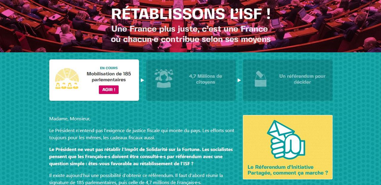 Le PS fait appel aux internautes pour lancer son référendum d’initiative partagée sur l’ISF