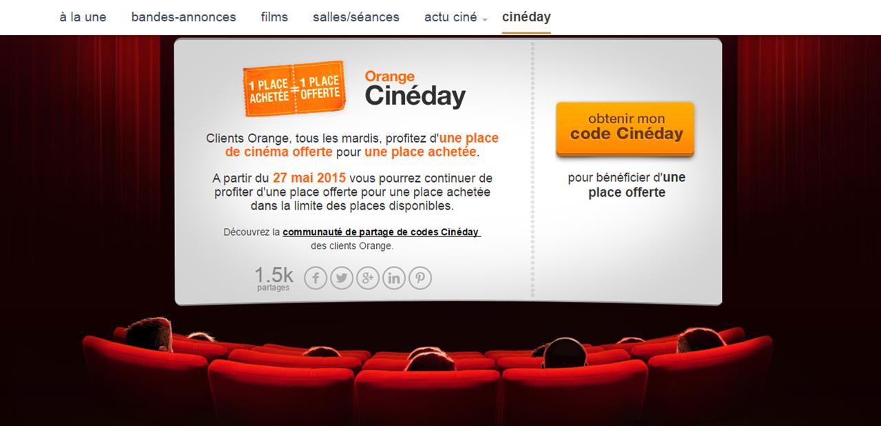 Cinema 1 Place Achetée 1 Place Offerte Cinéday : Orange limitera le nombre de places de cinéma offertes par